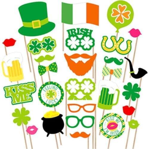 Four-leaf Clover Photo Booth Props St Patricks Day Decorations Funny Green Photobooth Props Party Supplies PZ074