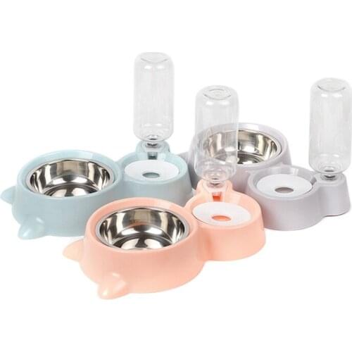 Cat Food Holder Teddy Dog Double Bowl Drinking cat Dog Bowl for cat dog Basin Cats Dogs Drink Fountain Pet Supplies
