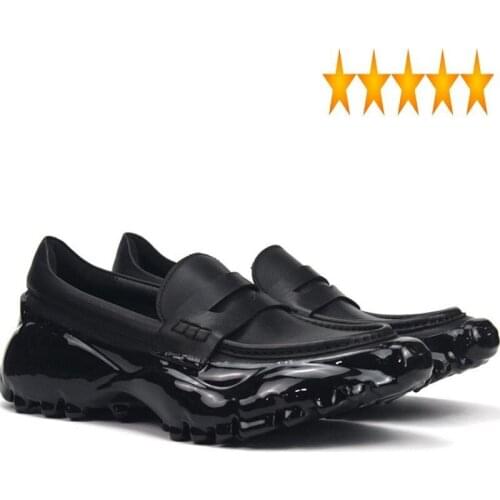 Designer Mens Genuine Leather Italian Dress Gothic Thick Platform Slip On Loafers Moccasin Gommino Wedding Formal Shoes