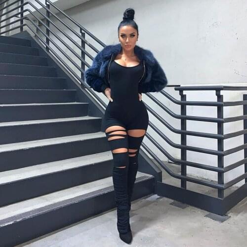DSMTRC 2021 Casual Street Style One Piece Rompers Women Solid Cut Out Stacked Pants Jumpsuits Bodycon Sportwears Overalls