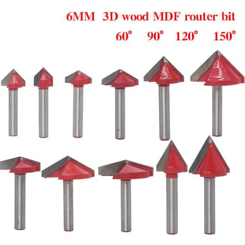 1pc 6mm V Groove Router Bits CNC Engraving Milling Cutter 60-150 Degree Woodworking Carving Knife Tungsten Carbide Cutting ToolS