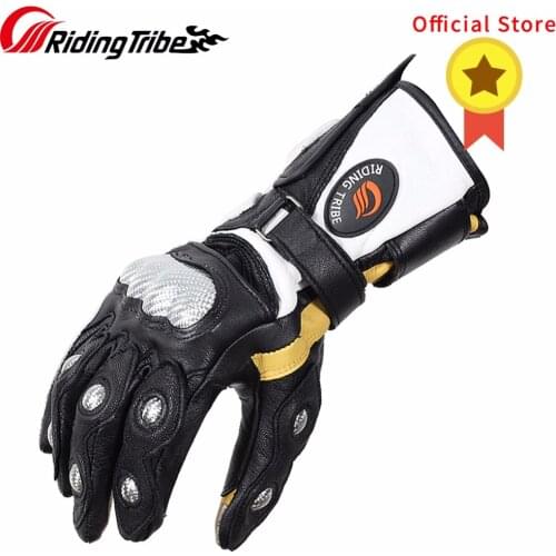 Riding Tribe Goatskin Genuine Leather Gauntlet Motorcycle Gloves Carbon Fiber Superb Protection Winter Moto Racing Guante MCS-34