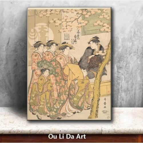 Classical Japan kimono women spring scenery oil painting canvas painting printings printed on canvas wall art decoration picture