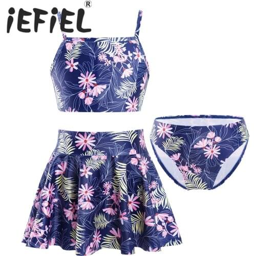 3PCS Kids Girls Swimwear Swimsuits Outfits Sleeveless Kids Swimsuit with Bottoms Skirt Summer Girls Beachwear Bathing Suit Set