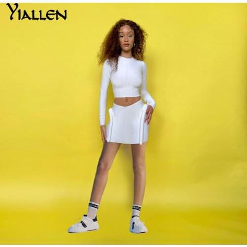 Yiallen New Side Striped Two Piece Set Women Rib Skinny Color Crop Top+Skirt Casual Stretch Streetwear Matching Slim Outfit Hot