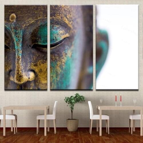 Modular Hd Painting Modern Wall 3 Pieces Buddha Statue Face Printed Picture Art for Living Room Home Decor Canvas Artwork