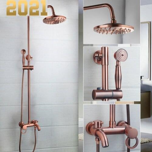 Monite Pink Rose Gold-plated Bathroom Shower Set Rain Shower Head Bath Shower Mixer with Hand Shower Faucet Bath Rainfall