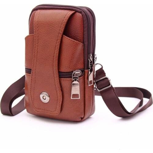Genuine Leather Mens Phone Bag New Luxury Waist Bags For Men Small Mini Travel Working Genuine Leather Male Belt Bags