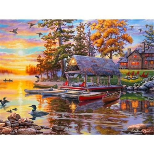 House Flower Landscape DIY Cross Stitch 11CT Embroidery Kits Craft Needlework Set Printed Canvas Cotton Thread Home Sell
