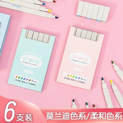 6pcs Eye Protection Pastel Highlighter Set Cute Japanese Stationery Colored Pen School&Office Art Stationery Supply Pastel