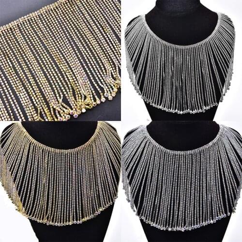 New 45cm/Lot Dancing Crystal AB Rhinestone Tassel Chain Wedding Dress Belt Shoulder Decoration Clear Strass Bridal Applique DIY