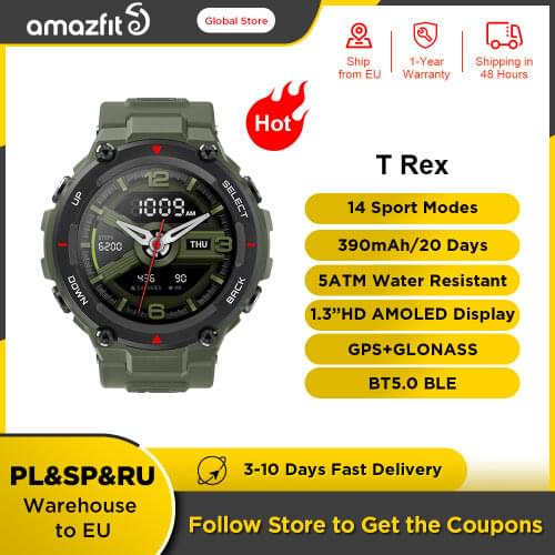 Original Amazfit T-rex Smart Watch GPS Outdoor Smartwatch for Men Waterproof 20 days Battery Life for iOS Android