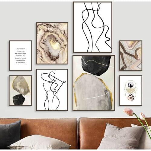Girl Kiss Line Marble Color Block Quote Wall Art Canvas Painting Nordic Posters And Prints Wall Pictures For Living Room Decor