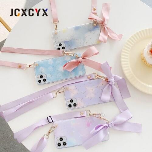 Transparent glitter butterfly starry sky planet flower bow lanyard Crossbody soft case for iphone 11 Pro 7 8 Plus X XS XR MAX SE