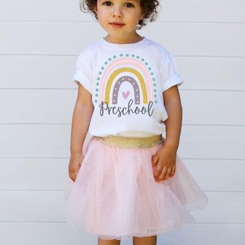 Preschool Shirt First Day of Preschool T-shirt Hello Preschool Rainbow Tshirt Kids Clothes Children Fashion Cotton Tee Girls Top