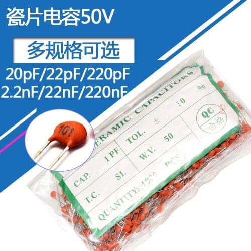 50v Ceramic capacitor 50v20pF 22pF 220pF 2.2nF 22nF 220nF 221 222 223 224 50v Ceramic capacitor