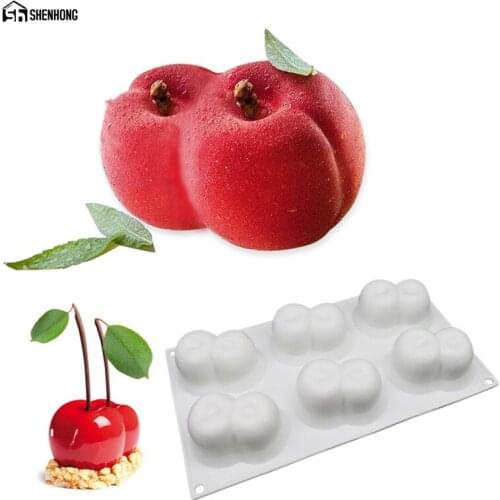 SHENHONG Double Peach Cherry Silicone Cake Mold 3D Art Decoration Mousse Silikonowe Formy Moule Baking Mould Pastry Tools