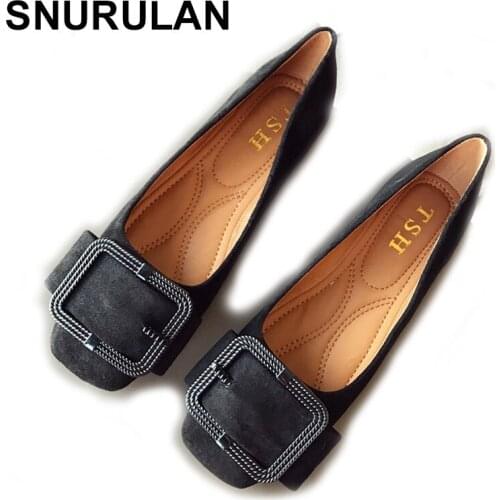 SNURULAN 2020Fashion Shoes Women Spring Autumn Flats Soft Slip-On Female Ballet Single Shoes Buckle Ladies Women Shoes Plus Size