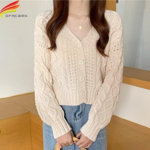New 2021 Autumn Winter Womens Sweaters V-Neck Twist Single Buttons Cardigan Tops Korean Fashion Knitwear Women Outwear