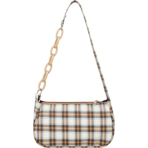 Baguette Shape Women Handbag Female Plaid Striped Shoulder Bag Fashion Splice Designer Luxury Underarm Bag Clutch Phone Bags