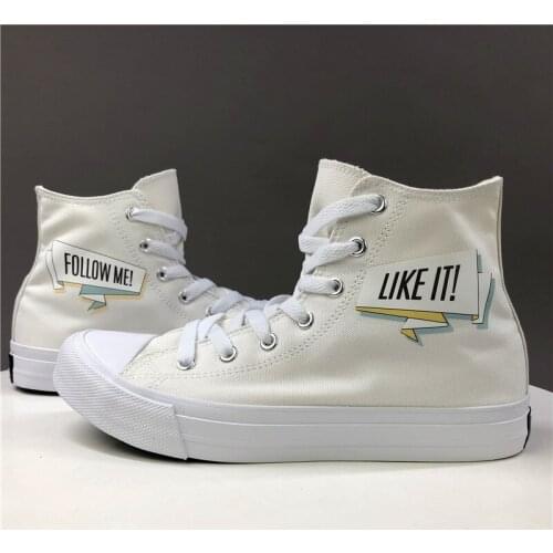 Wen Original Design FOLLOW ME LIKE IT High Top White Canvas Athletic Shoes Black Women Men Sneakers Skateboard