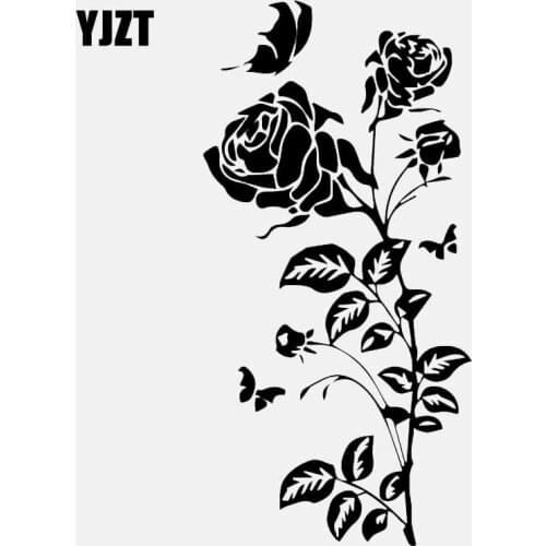 YJZT 9.1CM*18.5CM Rose Flowers Butterfly Decals Vinyl Art Car Sticker Decor Black/Silver C24-0244