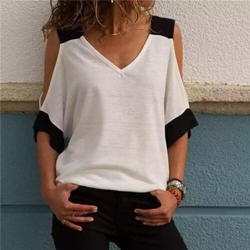 Womens Shirt Fashion Casual Off-the-shoulder V-neck short-sleeved shirt For Lady Camisetas Verano Mujer femme