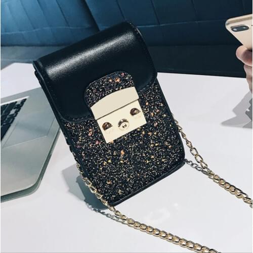 Korean version of the ladies girl sequin mobile phone bag shoulder slung female small bag tide bag summer small bag