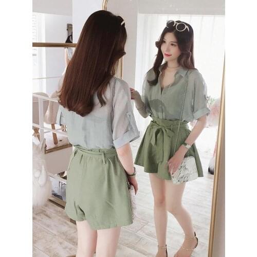 2020 New Summer Ladies Suit Women Sexy Camisole + Solid Color Jackets Tops + High Waist Wide Leg Shorts 3 Pieces Set Z147