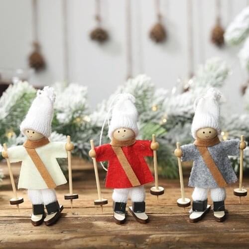 1PCS Cute Angel Doll Girl Ski Pendant Christmas Tree Decorations for Home Wooden Christmas Tree Ornaments Xmas Gift for Kids