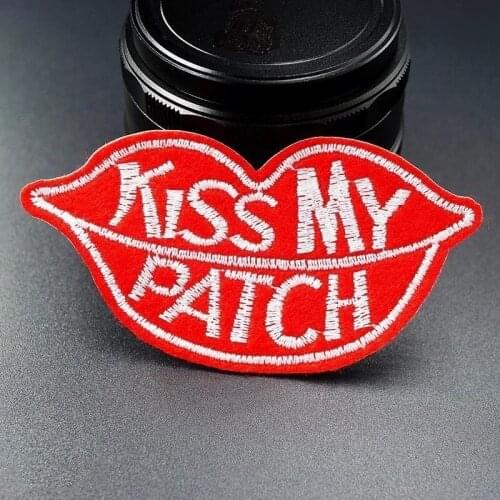 2pcs KISS MY PATCH Badge Lip Sex Mouth Embroidered Applique Sewing Patch Clothes Stickers Fabric Patchwork Embellishments