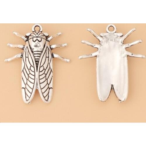 50pcs/Lot Tibetan Silver Cicada Bug Insect Charms Pendants for DIY Bracelet Necklace Jewelry Making Accessories