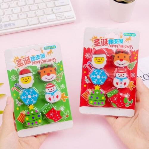 60 Pcs/10 Sets Xmas Series Eraser Cartoon Erasers for Kids Korea Stationery Cute School Supplies Student Prize Christmas Gifts