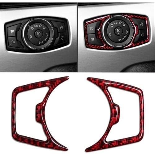 80% HOT SALES！！！2Pcs Carbon Fiber Car Headlight Switch Frame Stickers Fit for Ford Mustang 15-19