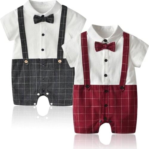 Baby Rompers Infant Jumpsuits Party Bow Tie Gentleman for Boy Summer Romper Cotton Newborn Baby Clothes Baby Boutique Clothing