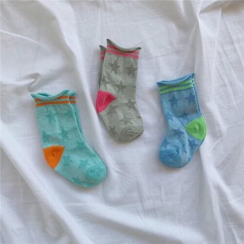 Kids Socks Cotton Summer Mesh Socks Baby Boys Girls Children Short Socks Star Patterned Color Cute Funny Foot Wear Breathable