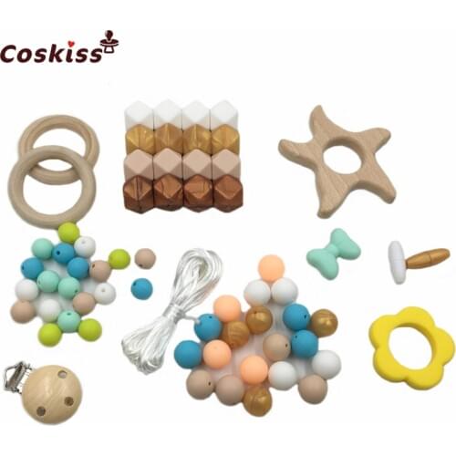 Baby Teether Wooden Starfish Silicone Beads Food Grade Silicone Teether DIY Teething Beech Wooden Accessories Nursing Teether