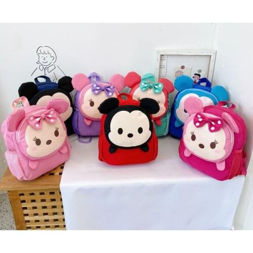 New Kindergarten Schoolbag Girls Cute TSUM Mickey Minnie Mouse Plush Backpack Anti-lost Baby Boy Coin Purse Bags 3-5 Yrs