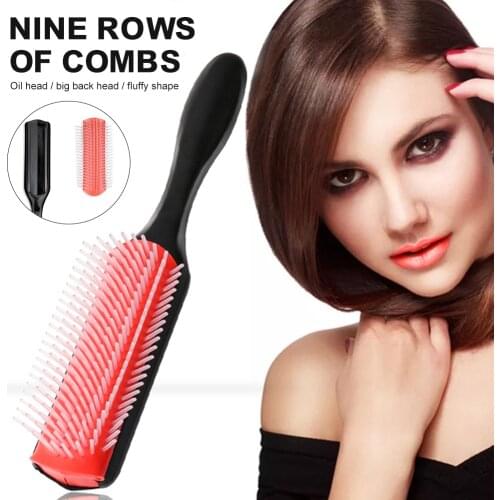 Women 9-Row Hair Comb Detangling Hair Brush Rat Tail Comb Styling Hairbrush Straight Curly Wet Hair Scalp Massage Brush