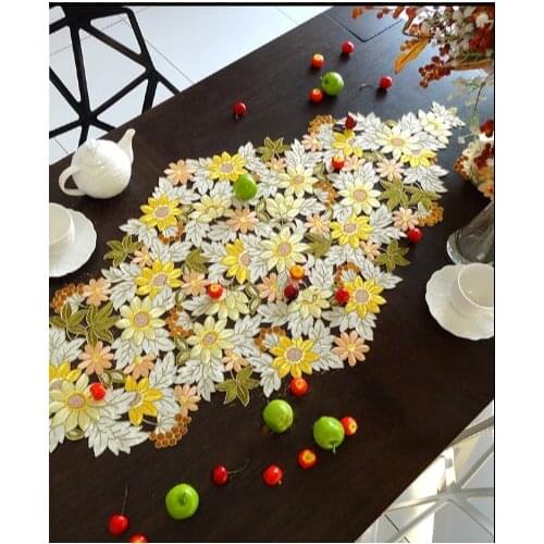 Sunflower Elegant Embroidery Table Runner Pastoral Fabric Tea tablecloth, Luxury Table mat table Cover for decoration