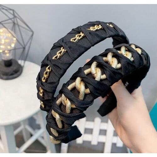 Europe and the French gold chain black hair hoop heavy metal fashion personality head hoop headdress