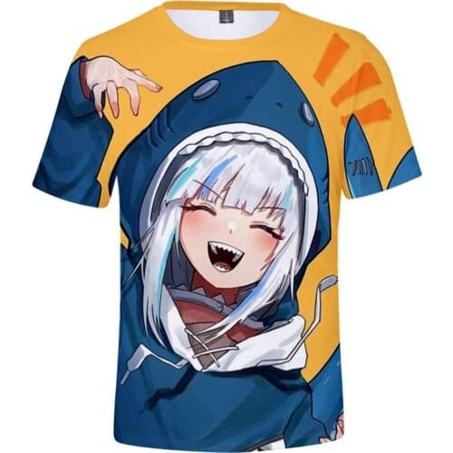 2021 New Gawr Gura Hololive VTuber Harajuku Casual 3D Graphic Print Funny Men Women Streetwear summer O-Neck Hip Hop T Shirt