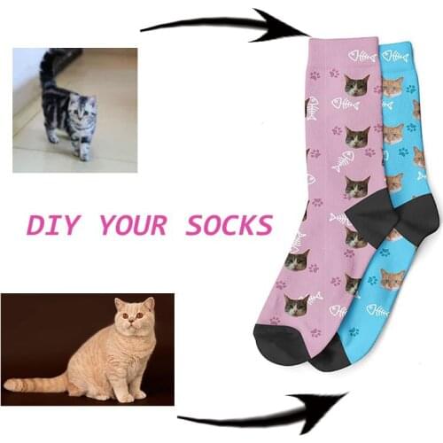 Private Unisex Custom Cat Socks Cute Cat Head Customized Funny Warm Unique Socks Creative Cat Head Custom Made Socks Cat Women