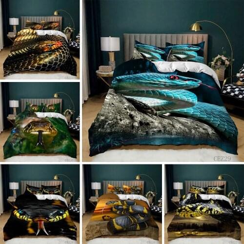 Cobra Bedding Set 2/3pcs Animal Print Teens Boys Polyester Microfiber Duvet Cover Animals with Pillowcase Bedclothes King Size