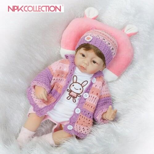 NPK 18" Reborn Silicone Reborn baby dolls With Cotton Body Dressed in Nice Sweater Lifelike newborn babies girls toys