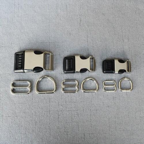 50 Sets 15mm 20mm 25mm Metal Plastic Release D Ring Breakaway Buckle Tri-Glide Clasp For Dog Collar Sewing DIY Accessories