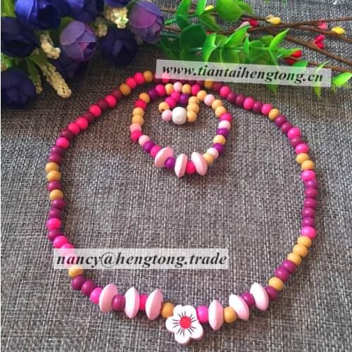 Cute style children new childrens jewelry candy color cartoon flowers color wooden beads