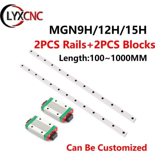 Miniature Linear Rail Slide MGN12 MGN15 MGN9 2PCS Linear Guide +2PCS MGN9H MGN12H MGN15H Carriage For CNC Parts 330mm 500 1000mm