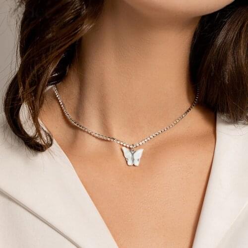 Fashion Zircon Butterfly Pendant Necklace For Women Chic Insect Star Charm Crystal Pendant Necklaces Summer Jewelry