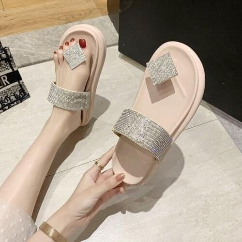Fashion Sexy Rhinestone Minimalism Women Slippers Summer Non-slip Diamond Ladies Flip Flops Outdoor Casual Womens Shoes White